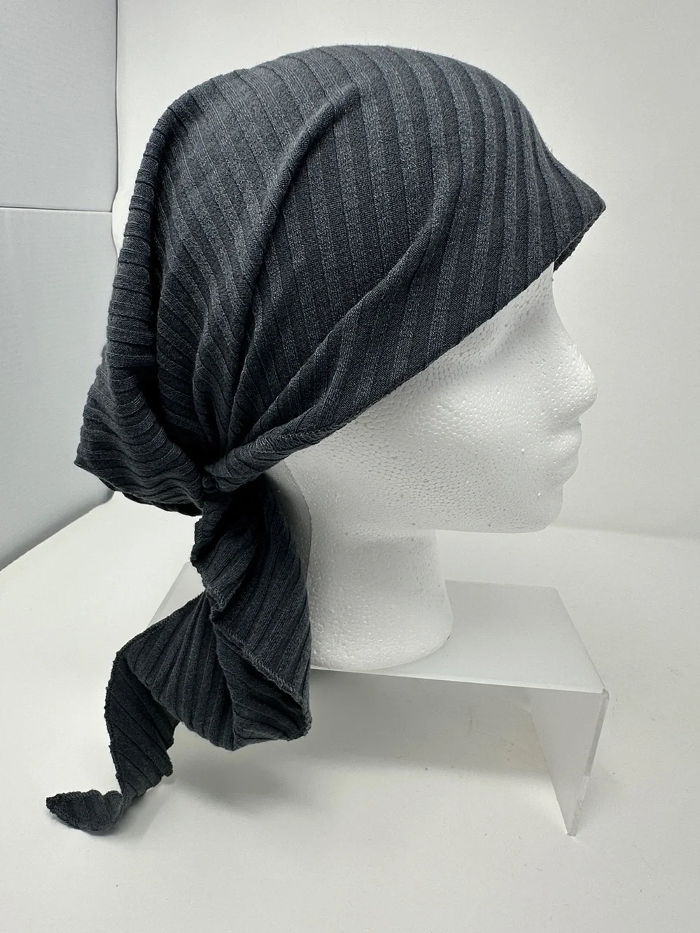 Women’s Dark Gray Ribbed tichel Headscarf - Classic Comfort beanie head wrap